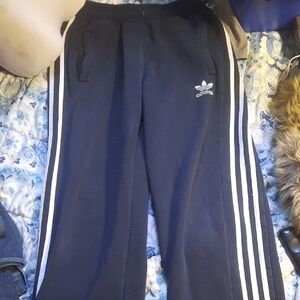 Adidas Black Joggers with White Stripes